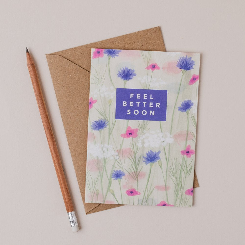 Feel Better Soon Pink and Blue Flowers  - Joy Jen Studio