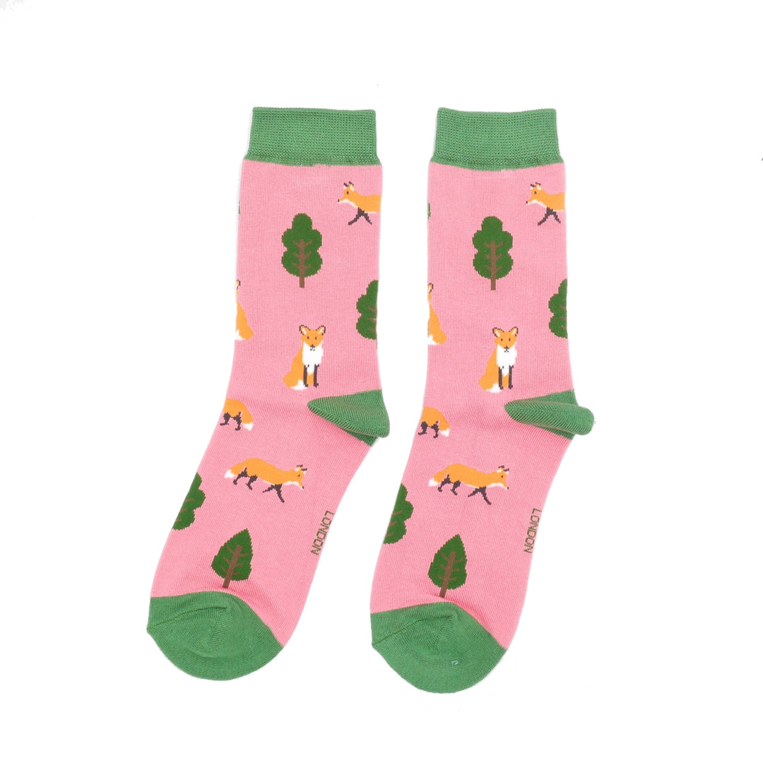 Fox in the Woods Socks Pink