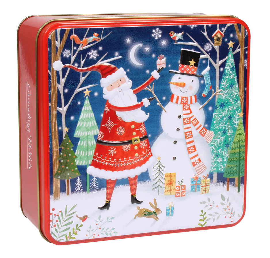 Embossed Santa & Snowman Character Tin