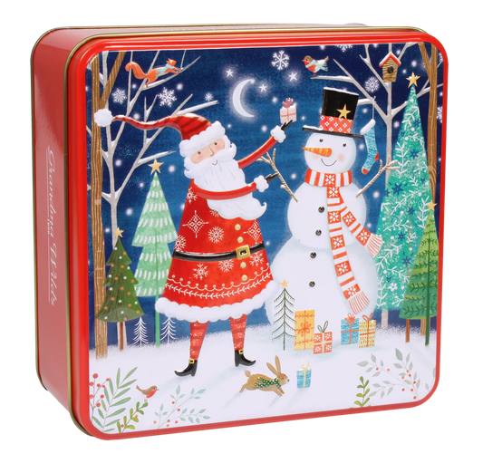 Embossed Santa & Snowman Character Tin