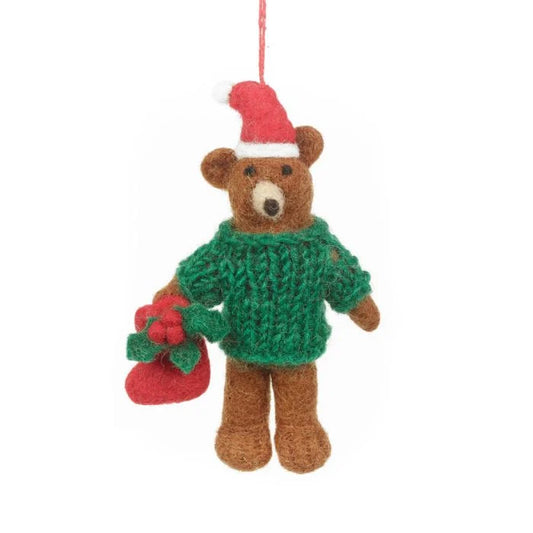 Handmade Felt Claus the Christmas Bear Hanging Decoration