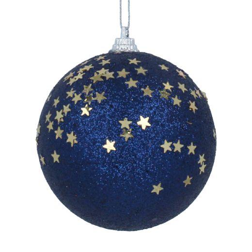 Dark Blue Glitter Poly Ball with Gold Stars