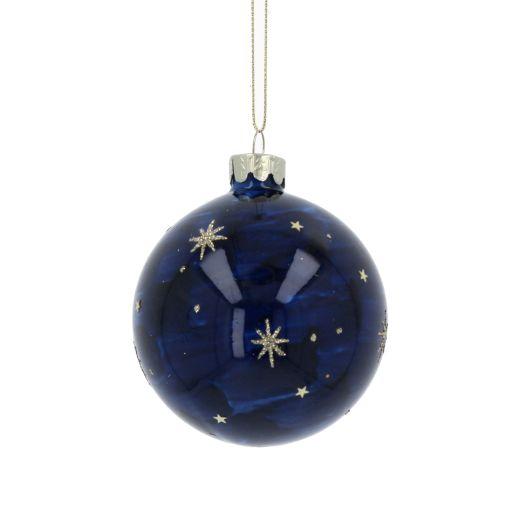 Dark Blue Marbled Glass Ball with Gold Stars