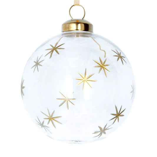 Clear Glass Ball with Gold Etched Stars