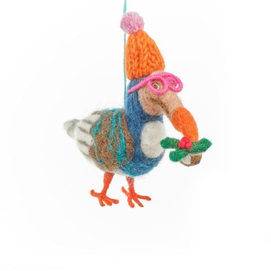 Handmade Felt Festive Dodo Hanging Christmas Decoration