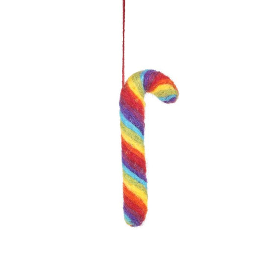 Handmade Felt Rainbow Candy Cane Hanging Christmas Decoration