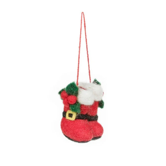 Handmade Felt Santa's Boots Hanging Christmas Tree Decoration