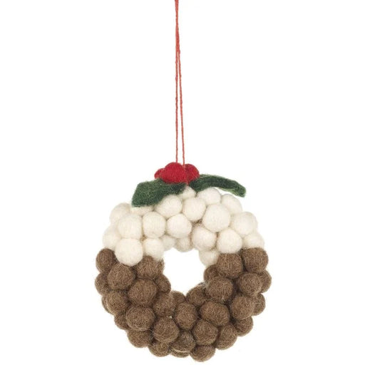 Handmade Felt Mini Christmas Pudding Wreath Hanging Decoration