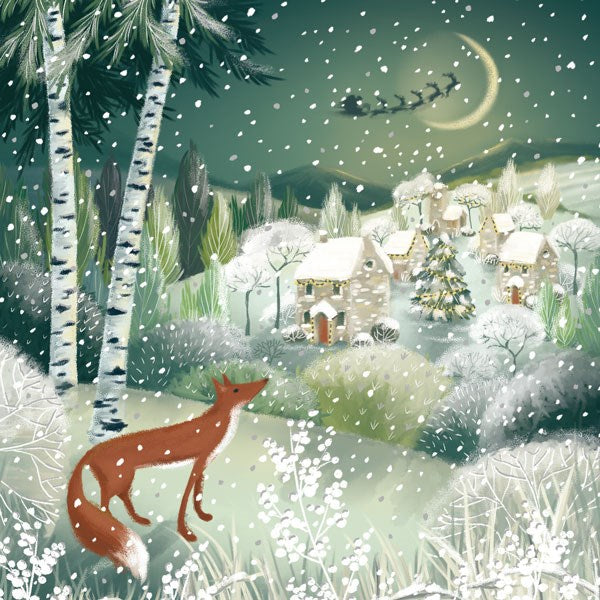 Fox and Snowy Village, Christmas Charity Cards (Pack of 6)