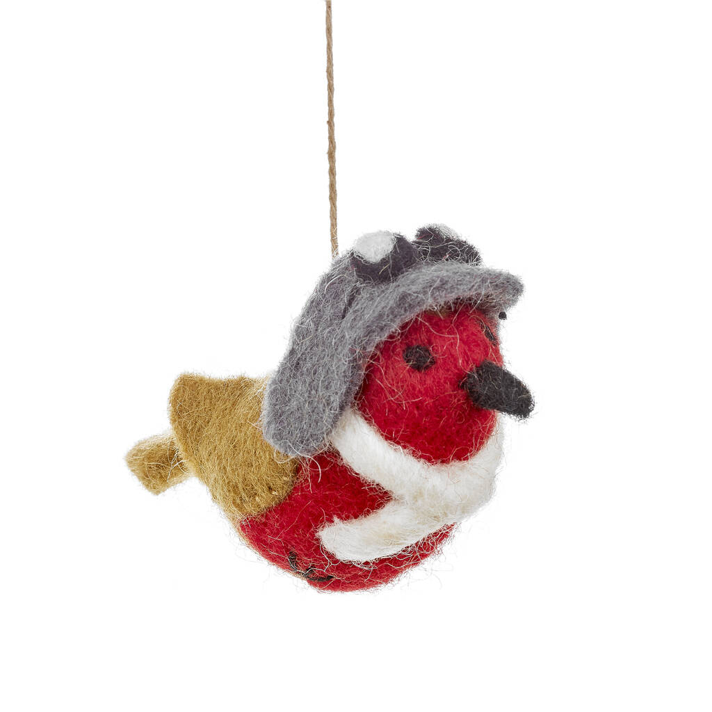 Handmade Felt Aviator Robin Hanging Christmas Decoration