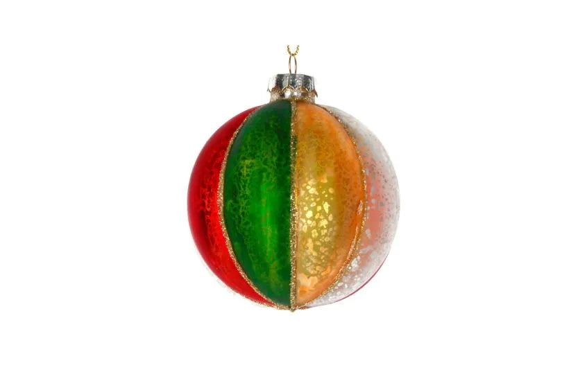 Antiqued Multicolour Ribbed Glass Ball Decoration