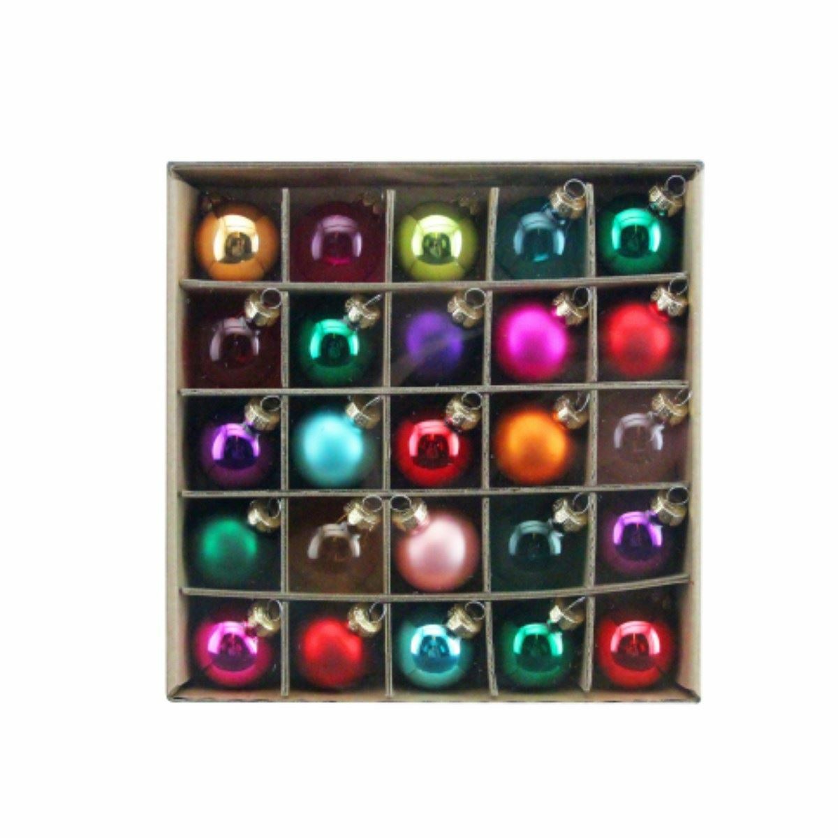 Box of 25 Multicolour Glass Baubles