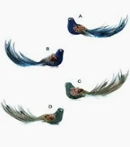 Blue/Turquoise Fabric/Feather Bird with Gold Bead and Clip (4 assorted)