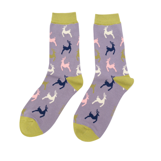 Leaping Deer Socks, Lilac