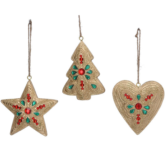 Gold Resin Shapes with Red, Green Jewels Decoration
