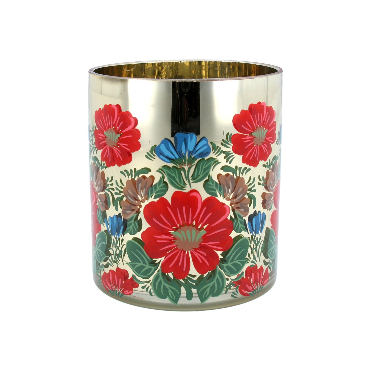 Gold glass Red, Blue Flowers Nite Lite pot, Small
