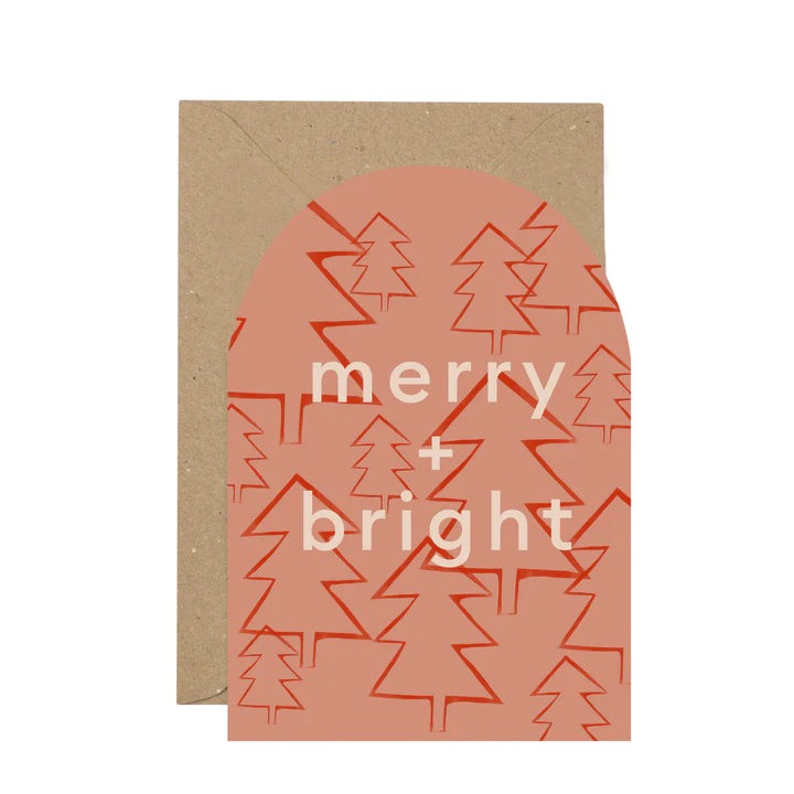 Merry + Bright with Trees Christmas Card