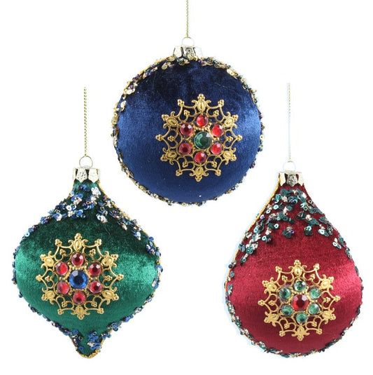 Bejewelled Fabric Bauble Hanging Decoration; 3 assorted designs