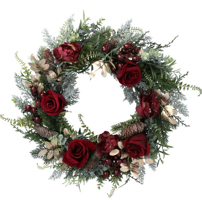 Green & Gold with Red Roses Wreath
