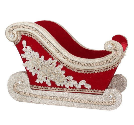 Ornate Red & Gold Fabric Sleigh Ornament