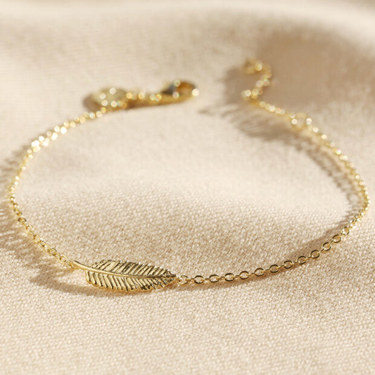 Delicate Gold Stirling Silver Feather Bracelet