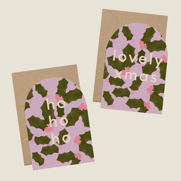 'Ho Ho Ho' / 'Lovely Xmas' Christmas Card Pack (8 cards, 2 designs)
