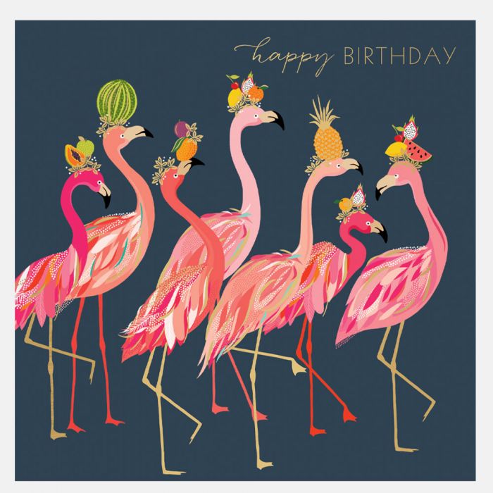 Happy Birthday Flamingos and Fruit - Sara Miller