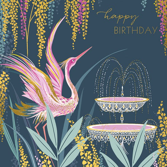 Pink Crane and Fountain - Sarah Miller SAM110A