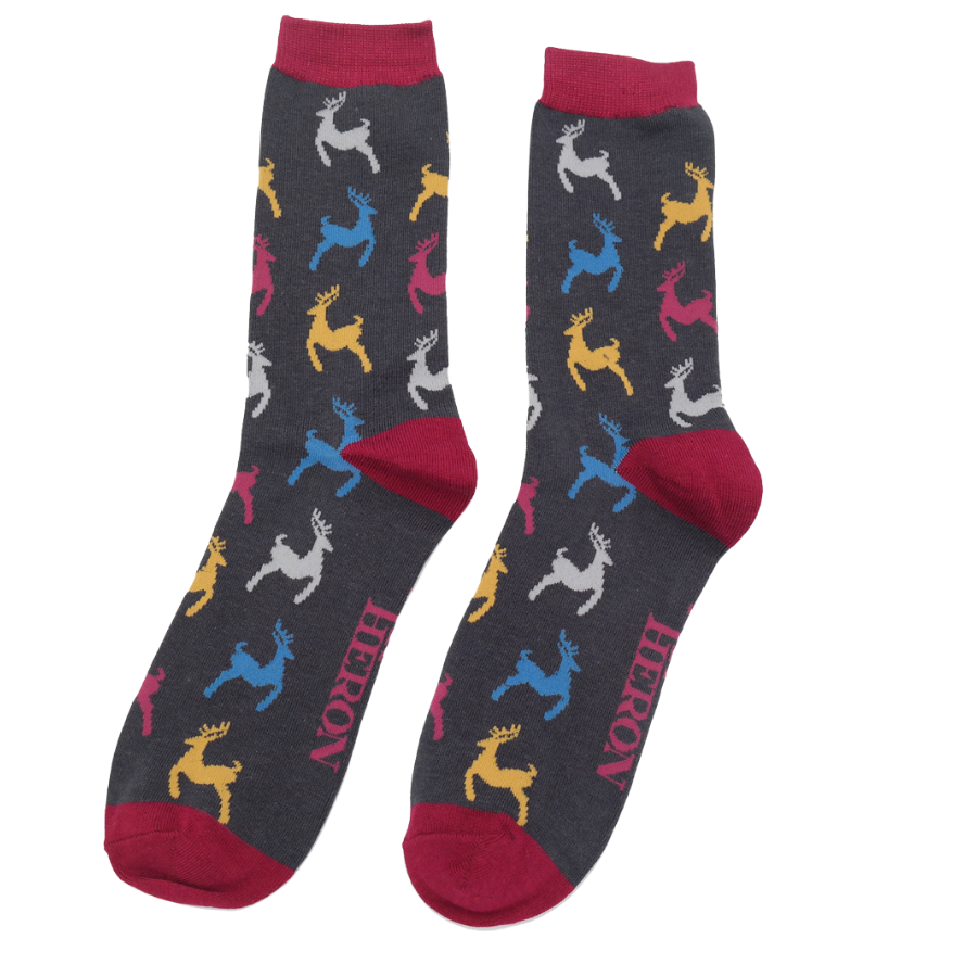 Mr Heron Socks - Leaping Deer Charcoal